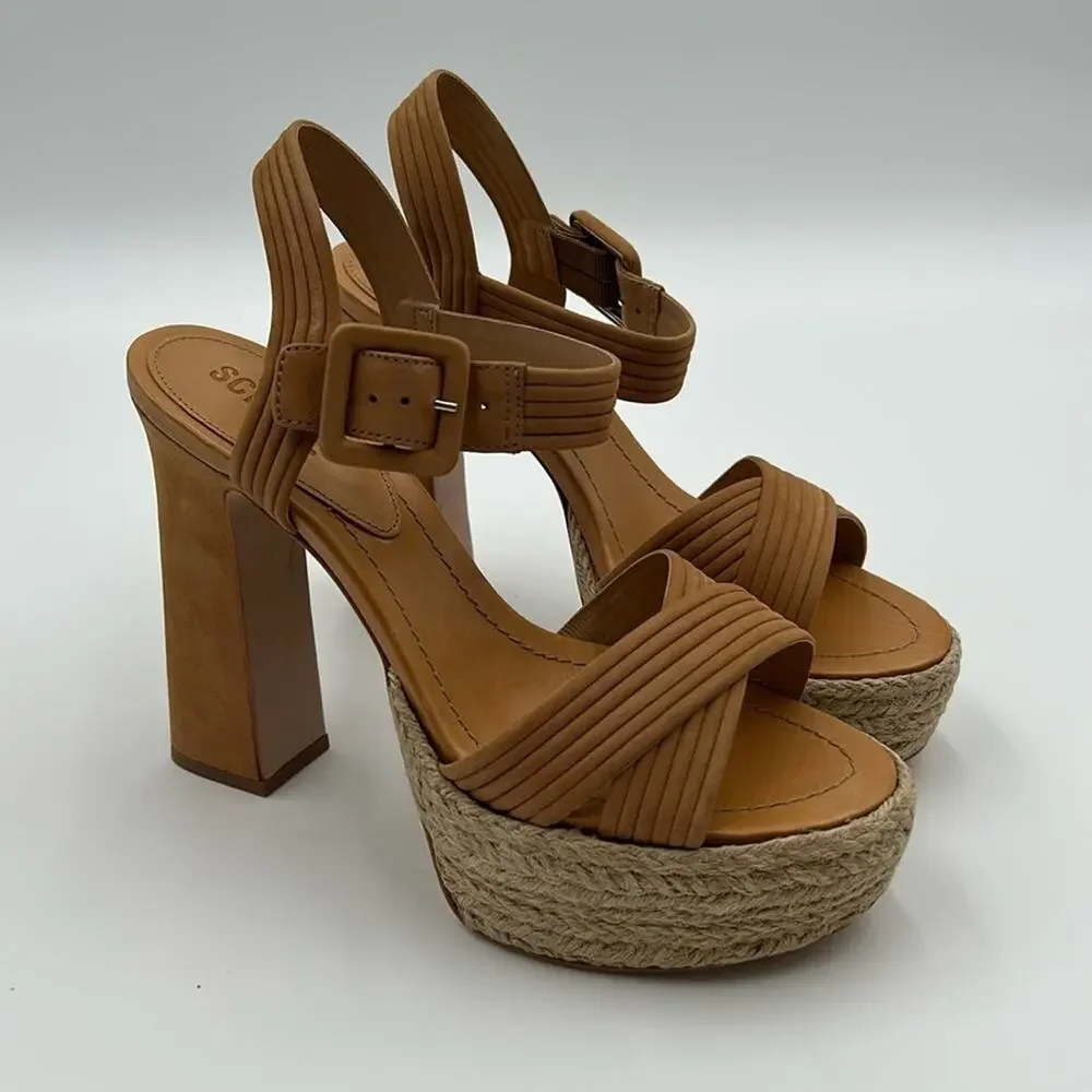 Schutz Women’s Platform Sandals Size 9.5 NWT – Tan Crisscross Espadrille